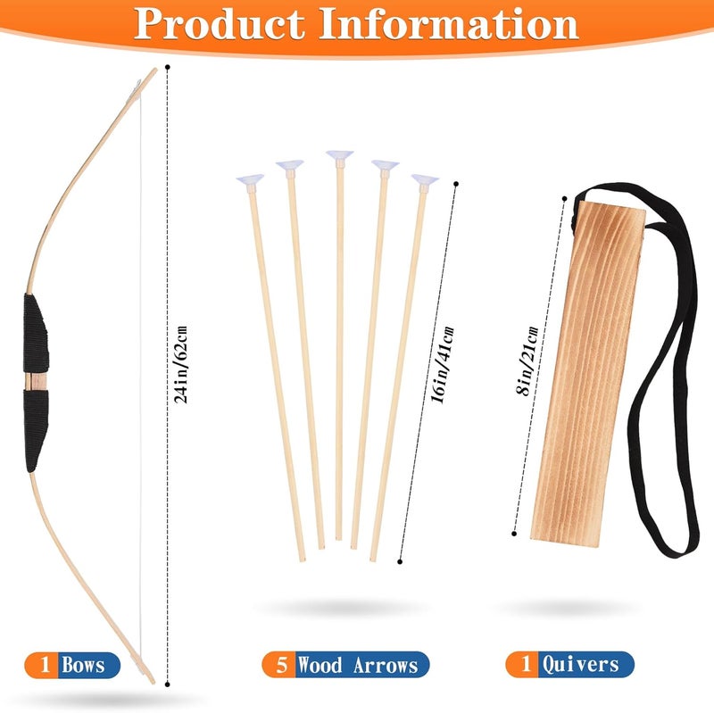 Basbon Kids Bow and Arrow Set, 24 Inch Archery Set Handmade Wooden Toy Bow and Arrow Gifts for Kids Boys Girls - Perfect for Birthdays Christmas Halloween, Cosplay Game Costume Prop Play - Image 2